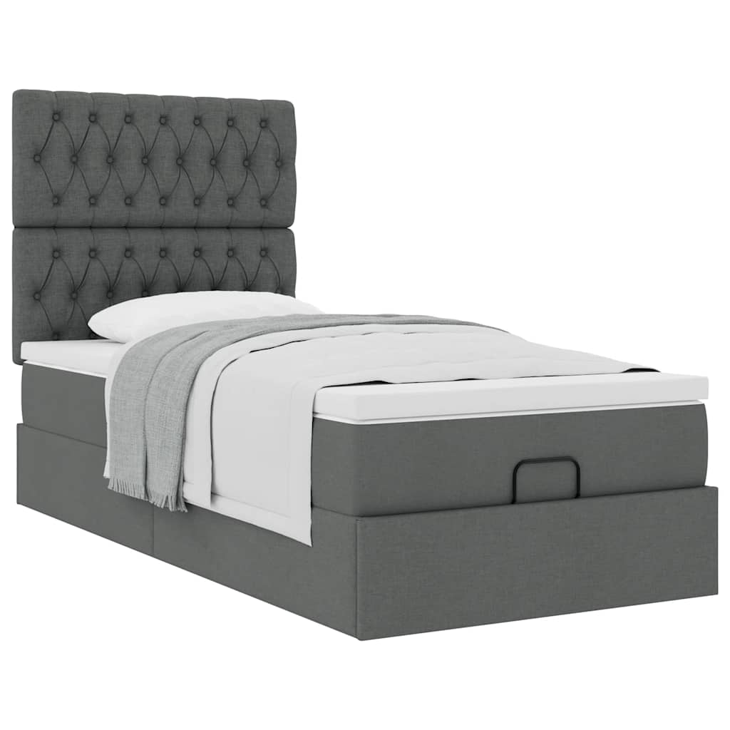 Cadre de lit ottoman avec matelas gris foncé 80x200 cm tissu - XIOS