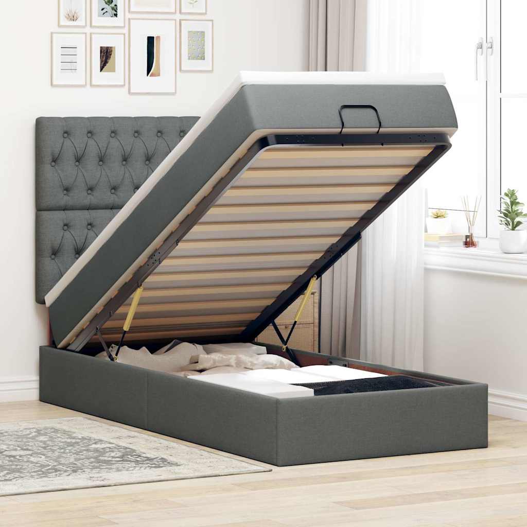 Cadre de lit ottoman avec matelas gris foncé 80x200 cm tissu - XIOS