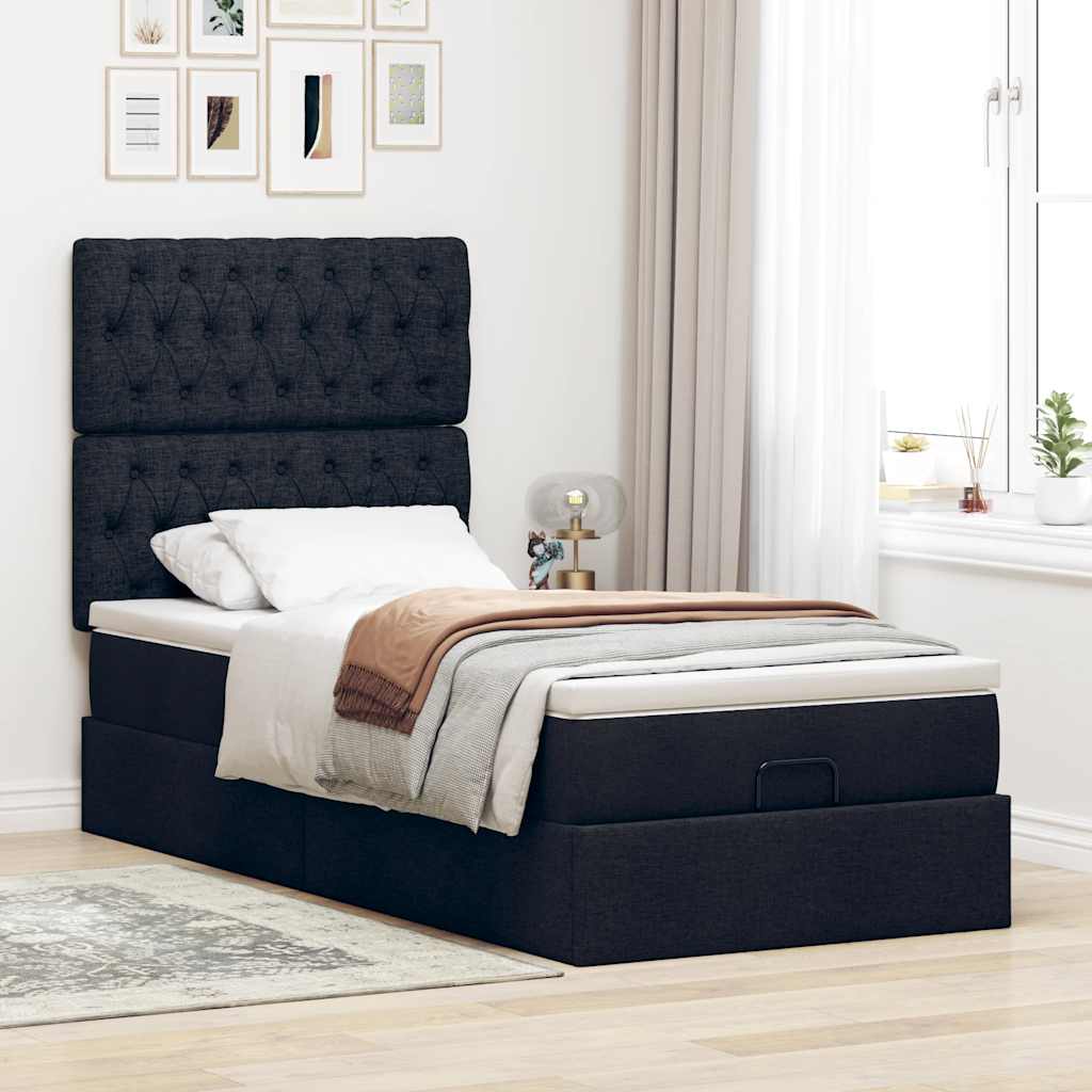 Cadre de lit ottoman avec matelas noir 80x200 cm tissu - XIOS