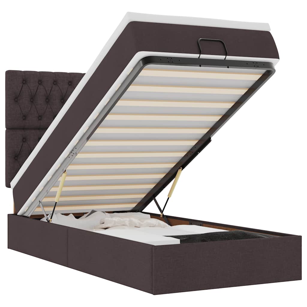Cadre de lit ottoman avec matelas marron foncé 80x200 cm tissu - XIOS