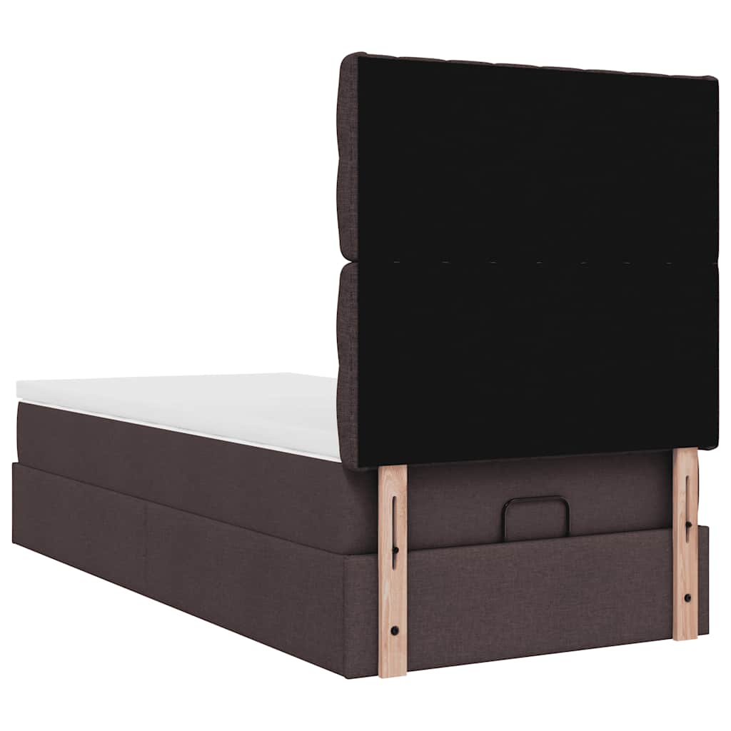 Cadre de lit ottoman avec matelas marron foncé 80x200 cm tissu - XIOS