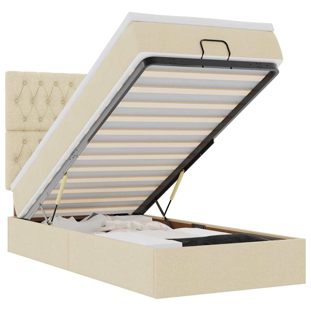 Cadre de lit ottoman avec matelas crème 80x200 cm tissu - XIOS