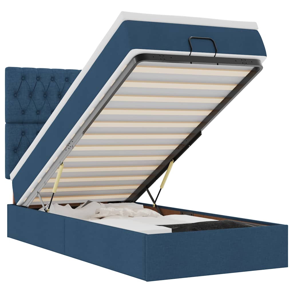 Cadre de lit ottoman avec matelas bleu 80x200 cm tissu - XIOS
