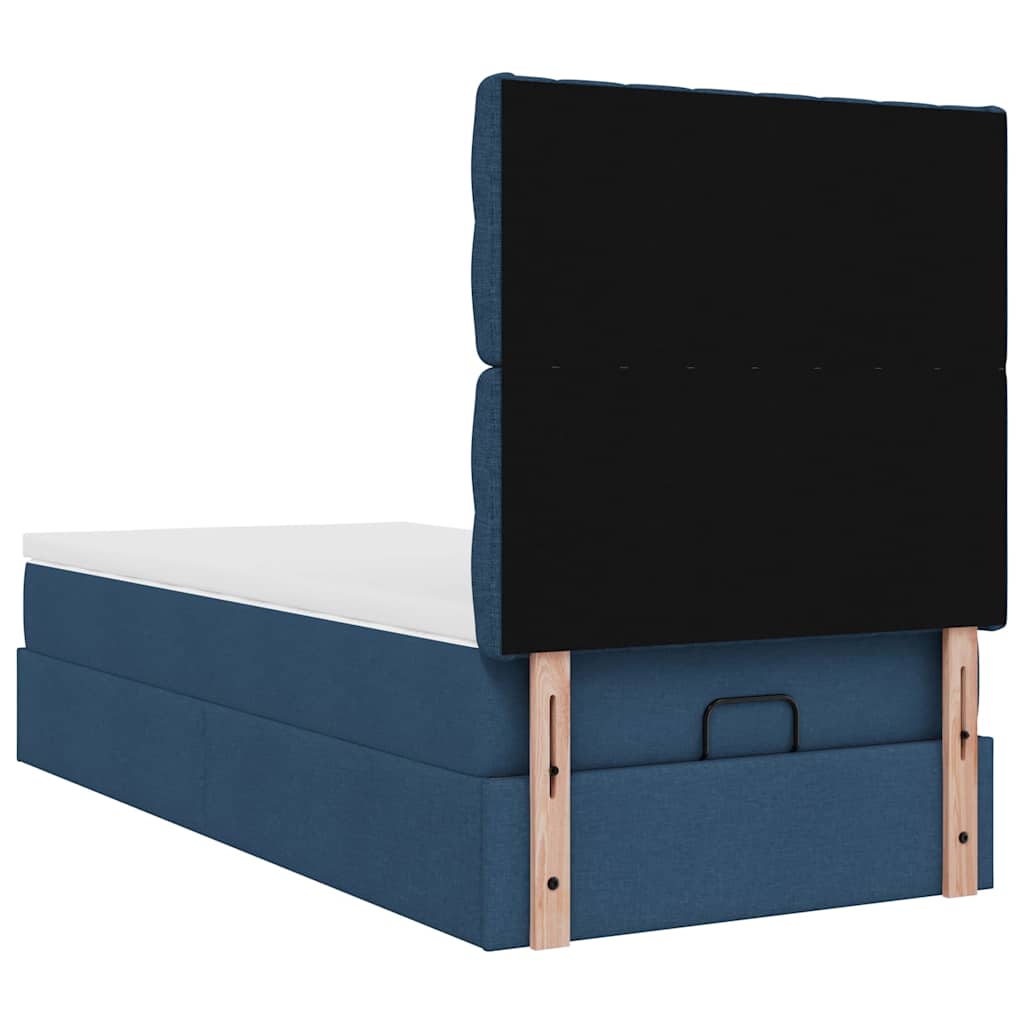 Cadre de lit ottoman avec matelas bleu 80x200 cm tissu - XIOS