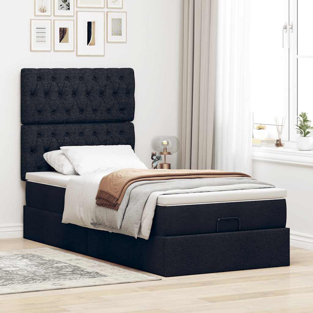 Cadre de lit ottoman avec matelas noir 90x190 cm tissu - XIOS