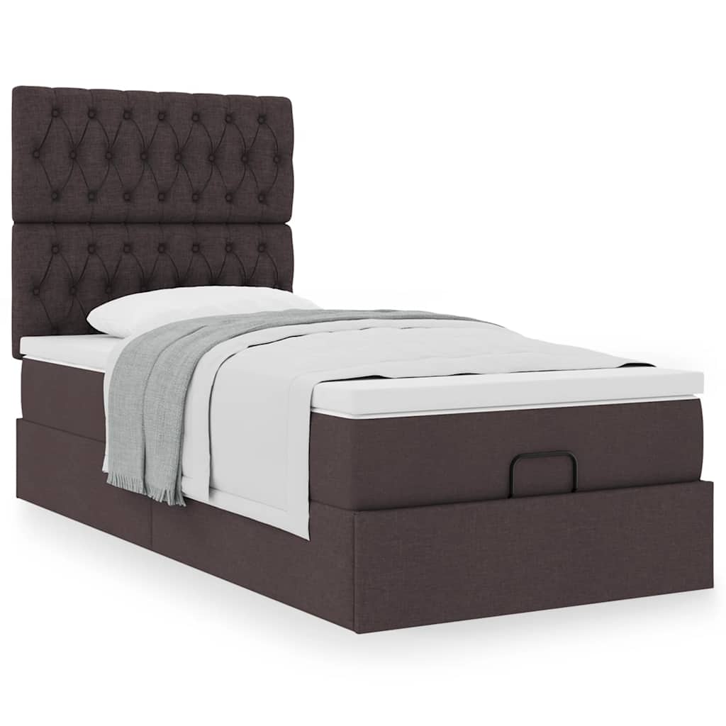 Cadre de lit ottoman avec matelas marron foncé 90x190 cm tissu - XIOS