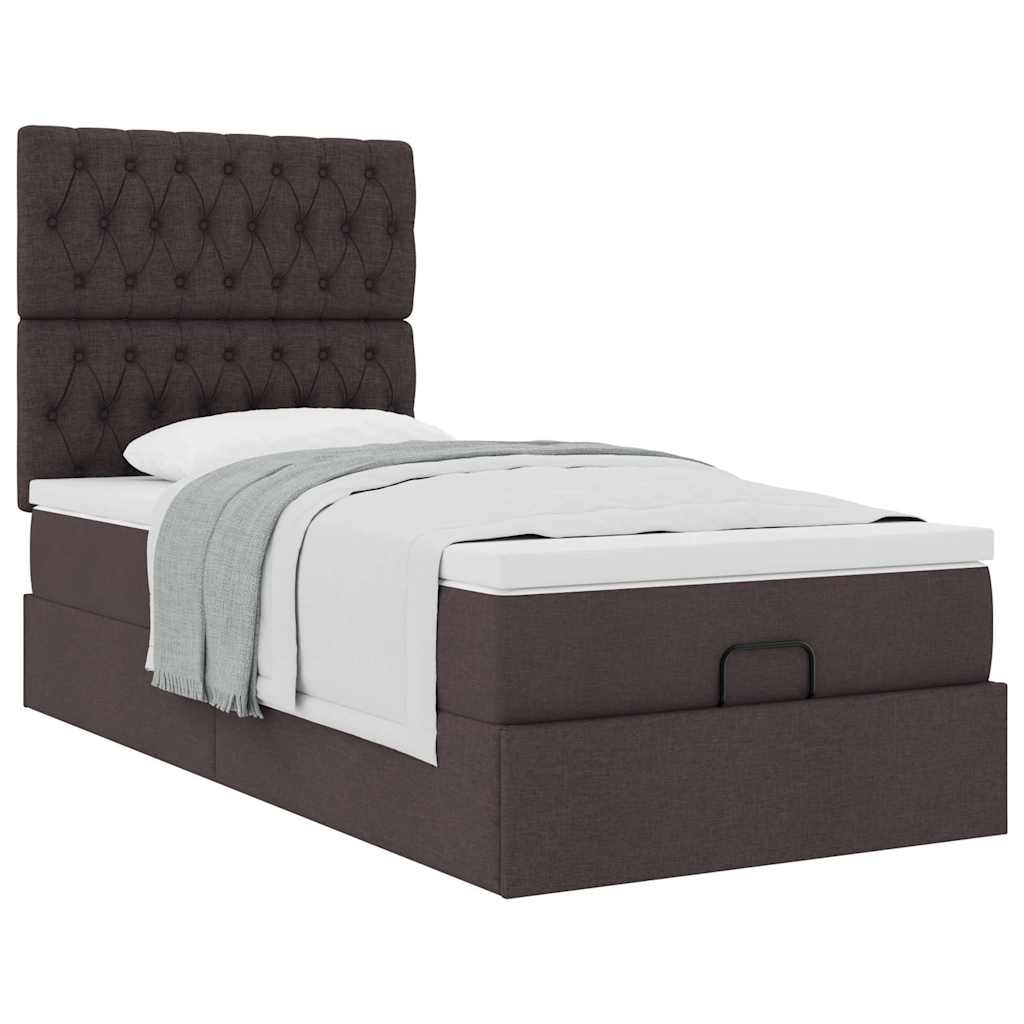 Cadre de lit ottoman avec matelas marron foncé 90x190 cm tissu - XIOS