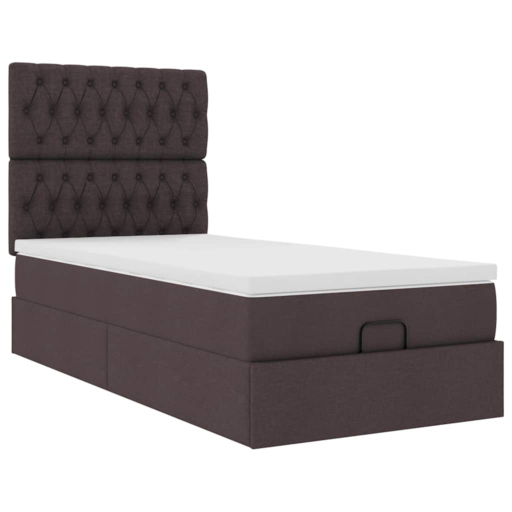 Cadre de lit ottoman avec matelas marron foncé 90x190 cm tissu - XIOS