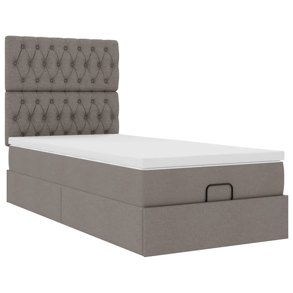 Cadre de lit ottoman avec matelas taupe 90x190 cm tissu - XIOS