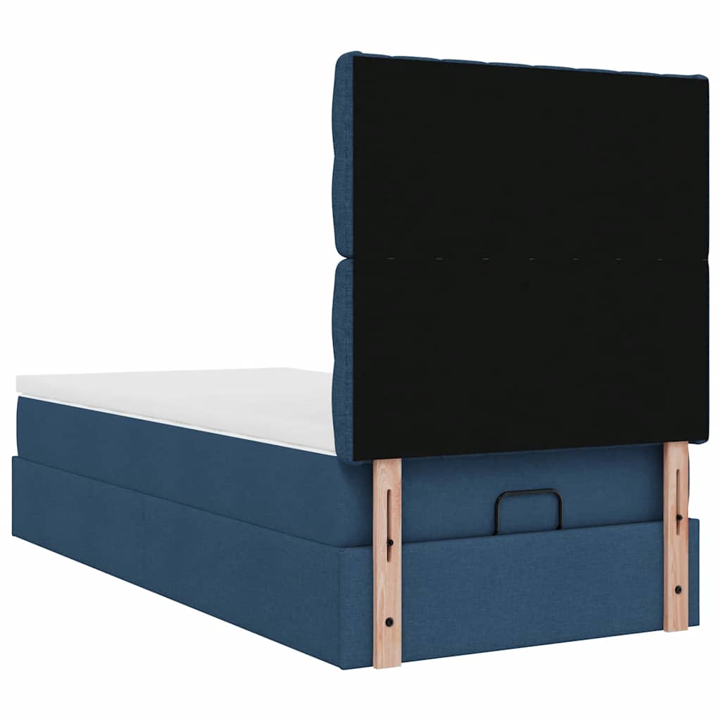 Cadre de lit ottoman avec matelas bleu 90x190 cm tissu