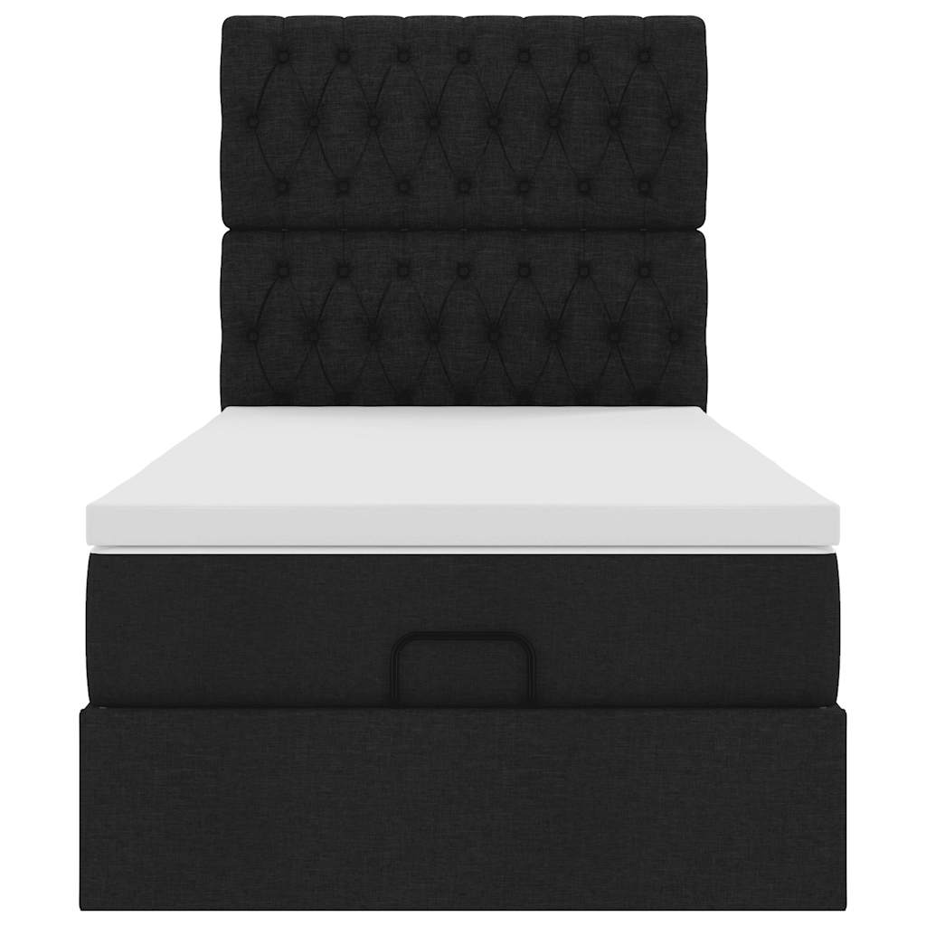 Lit ottoman avec matelas noir 90x200 cm tissu - XIOS