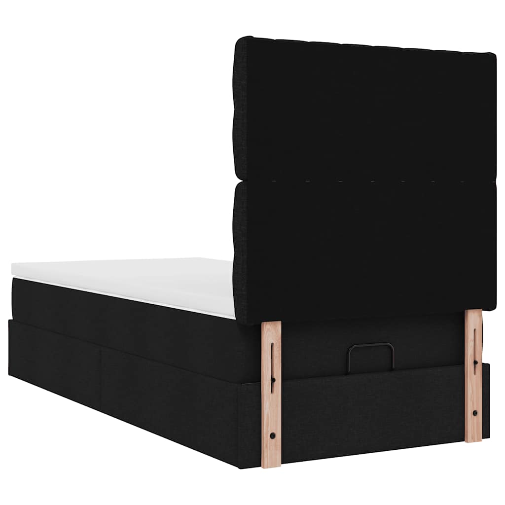 Lit ottoman avec matelas noir 90x200 cm tissu - XIOS