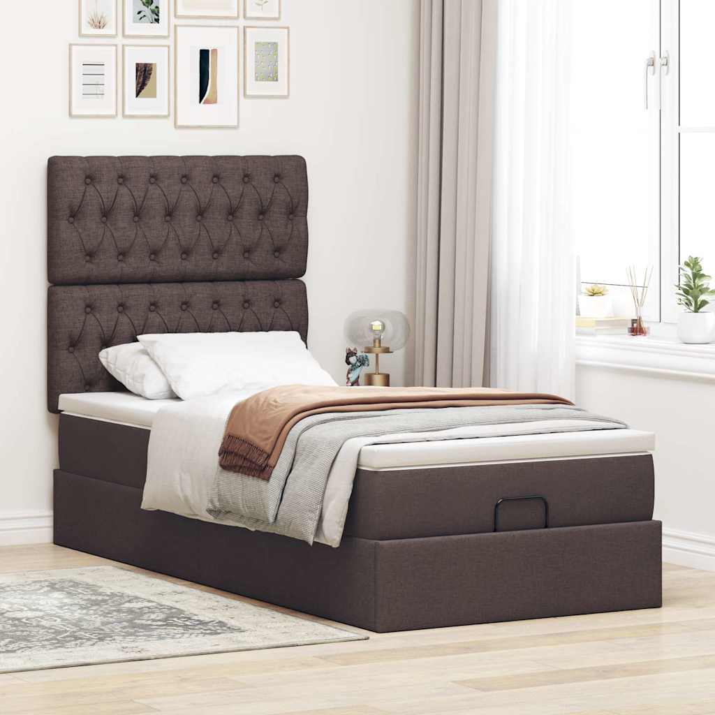 Lit ottoman avec matelas marron foncé 90x200 cm tissu - XIOS