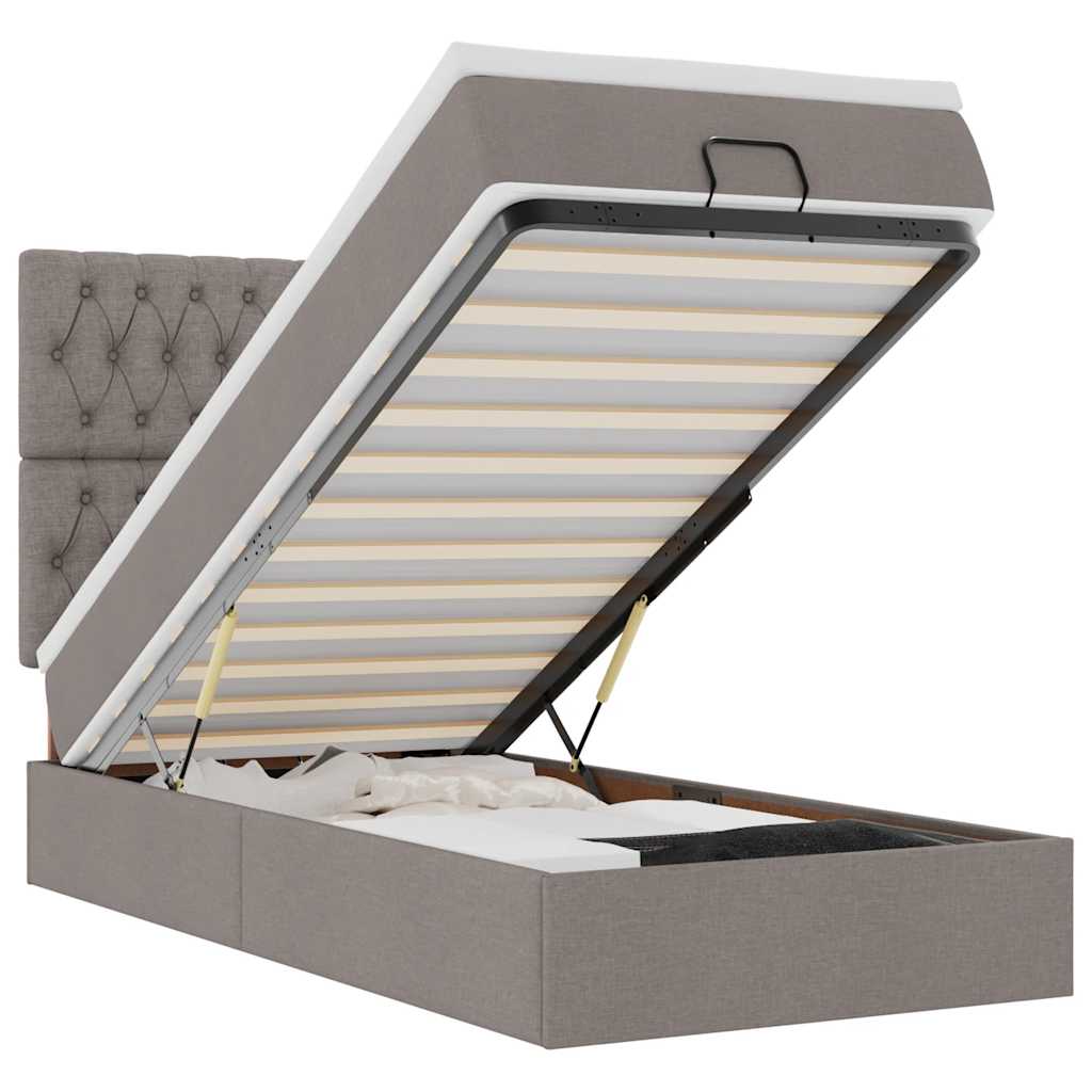 Lit ottoman avec matelas taupe 90x200 cm tissu - XIOS