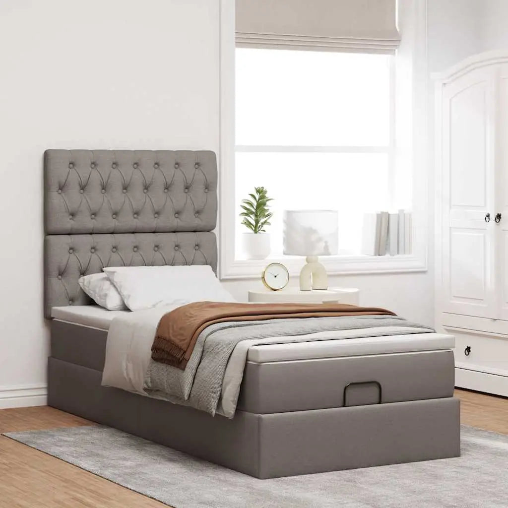 Lit ottoman avec matelas taupe 90x200 cm tissu - XIOS