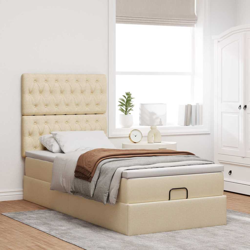 Lit ottoman avec matelas crème 90x200 cm tissu - XIOS