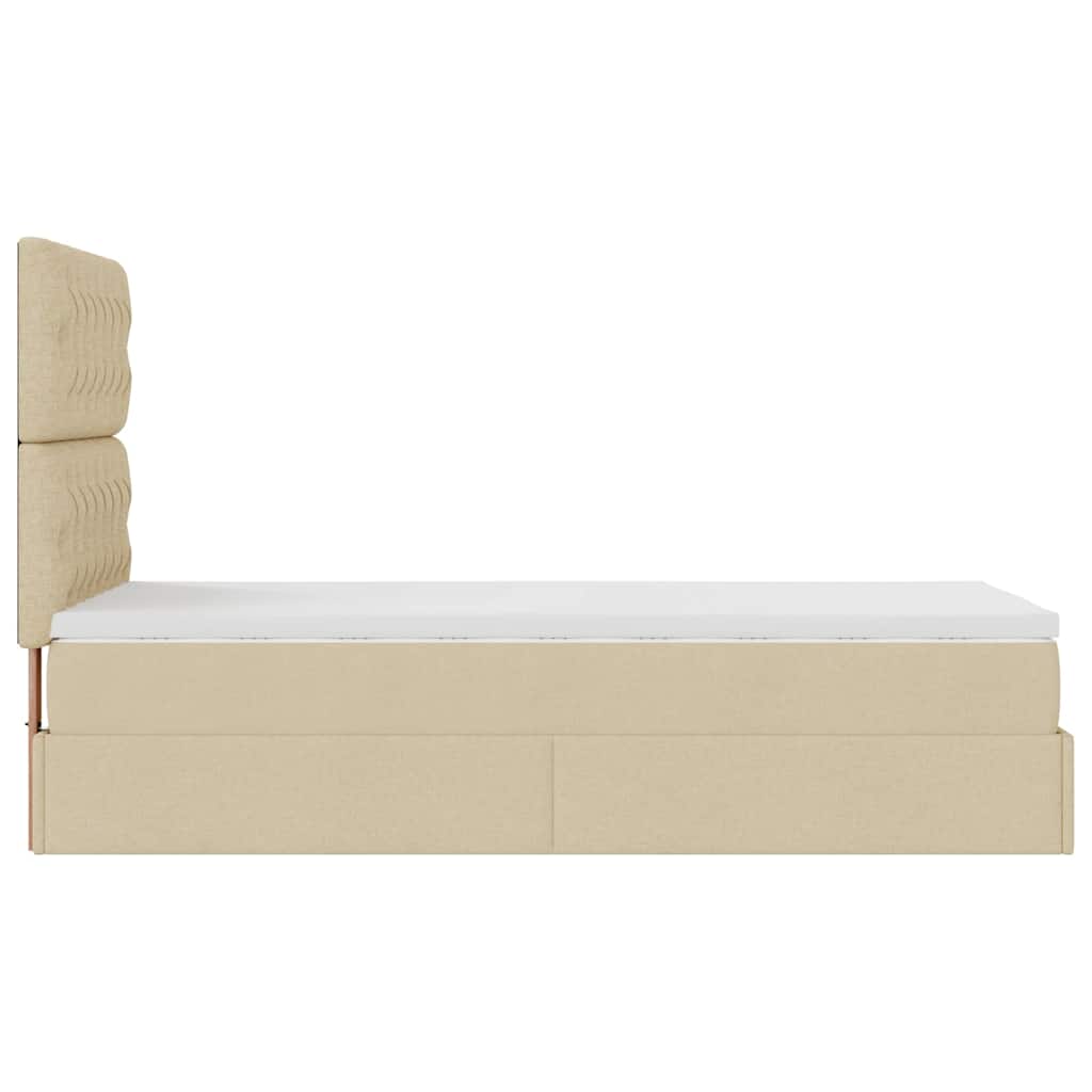 Lit ottoman avec matelas crème 90x200 cm tissu - XIOS