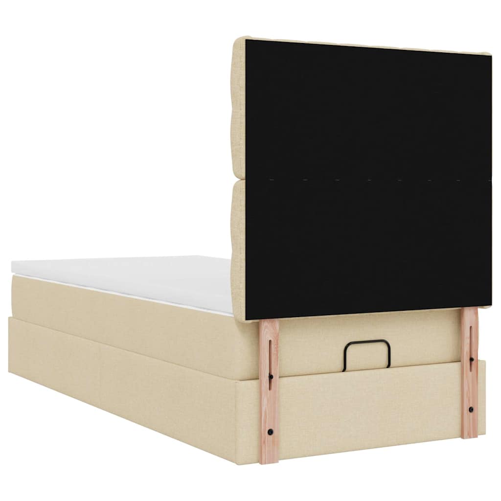 Lit ottoman avec matelas crème 90x200 cm tissu - XIOS
