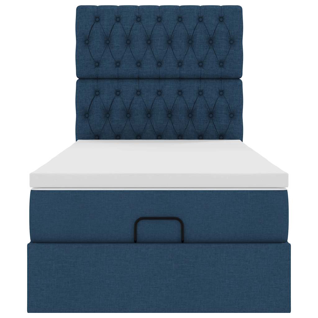 Lit ottoman avec matelas bleu 90x200 cm tissu