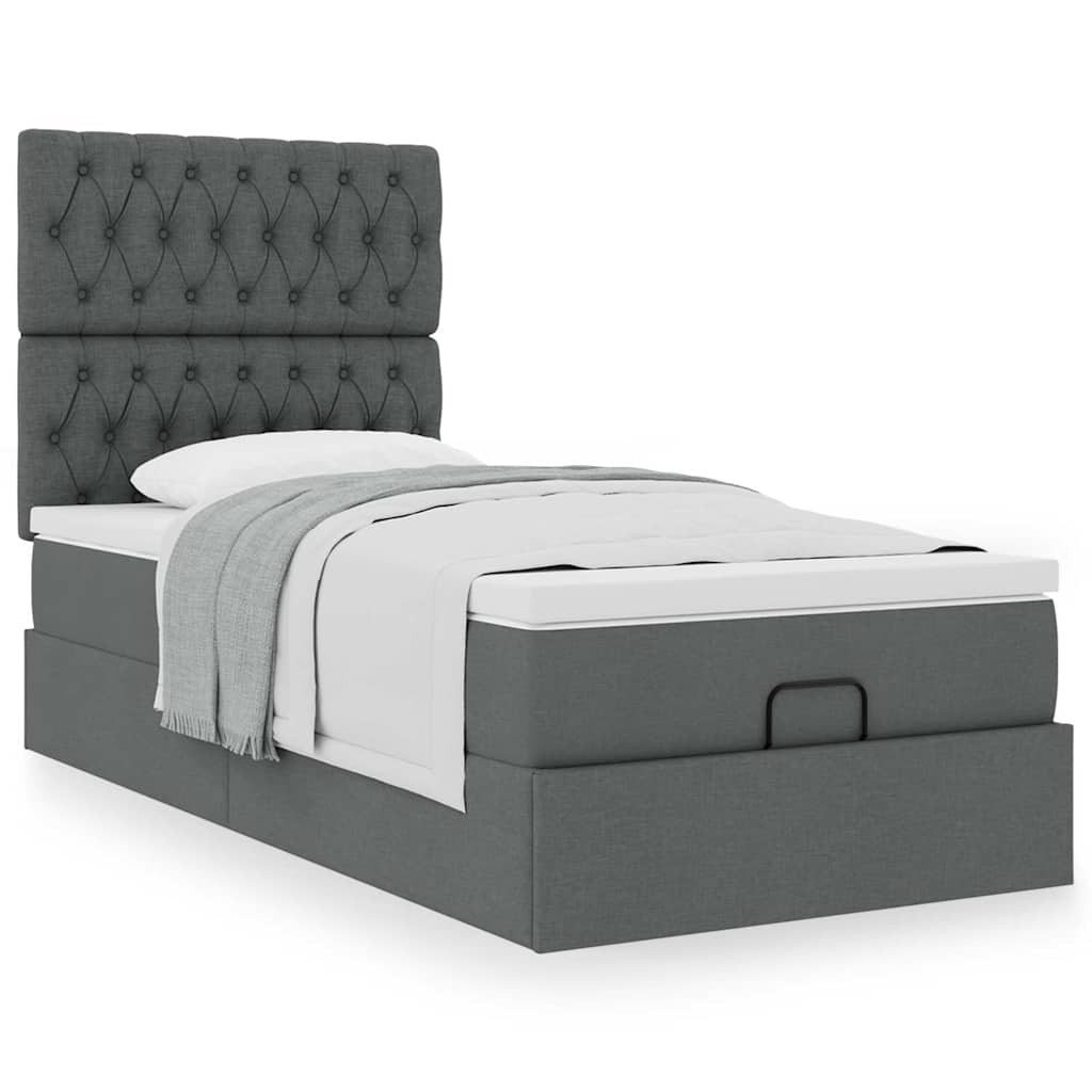 Cadre de lit ottoman avec matelas gris foncé 100x200 cm tissu - XIOS