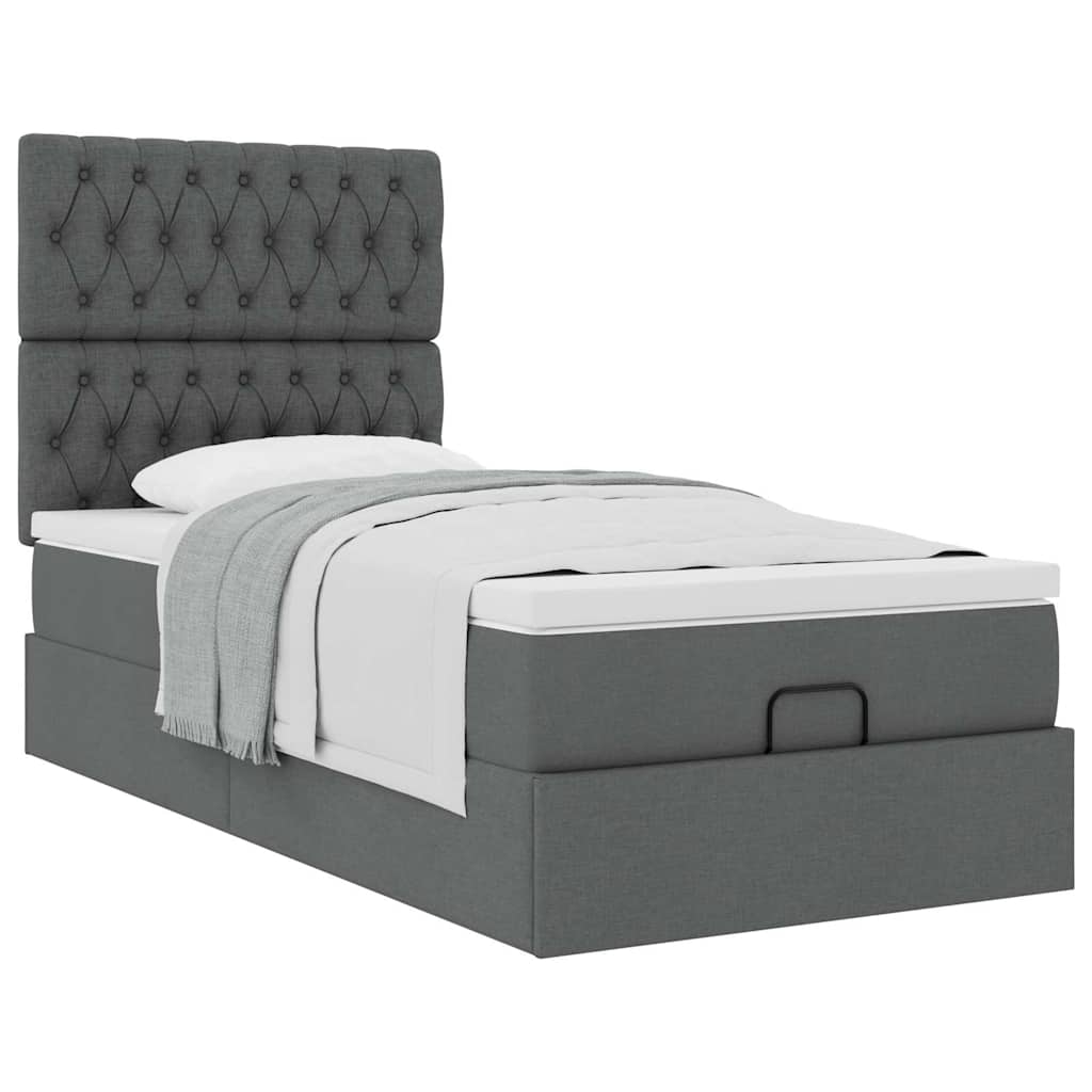 Cadre de lit ottoman avec matelas gris foncé 100x200 cm tissu - XIOS