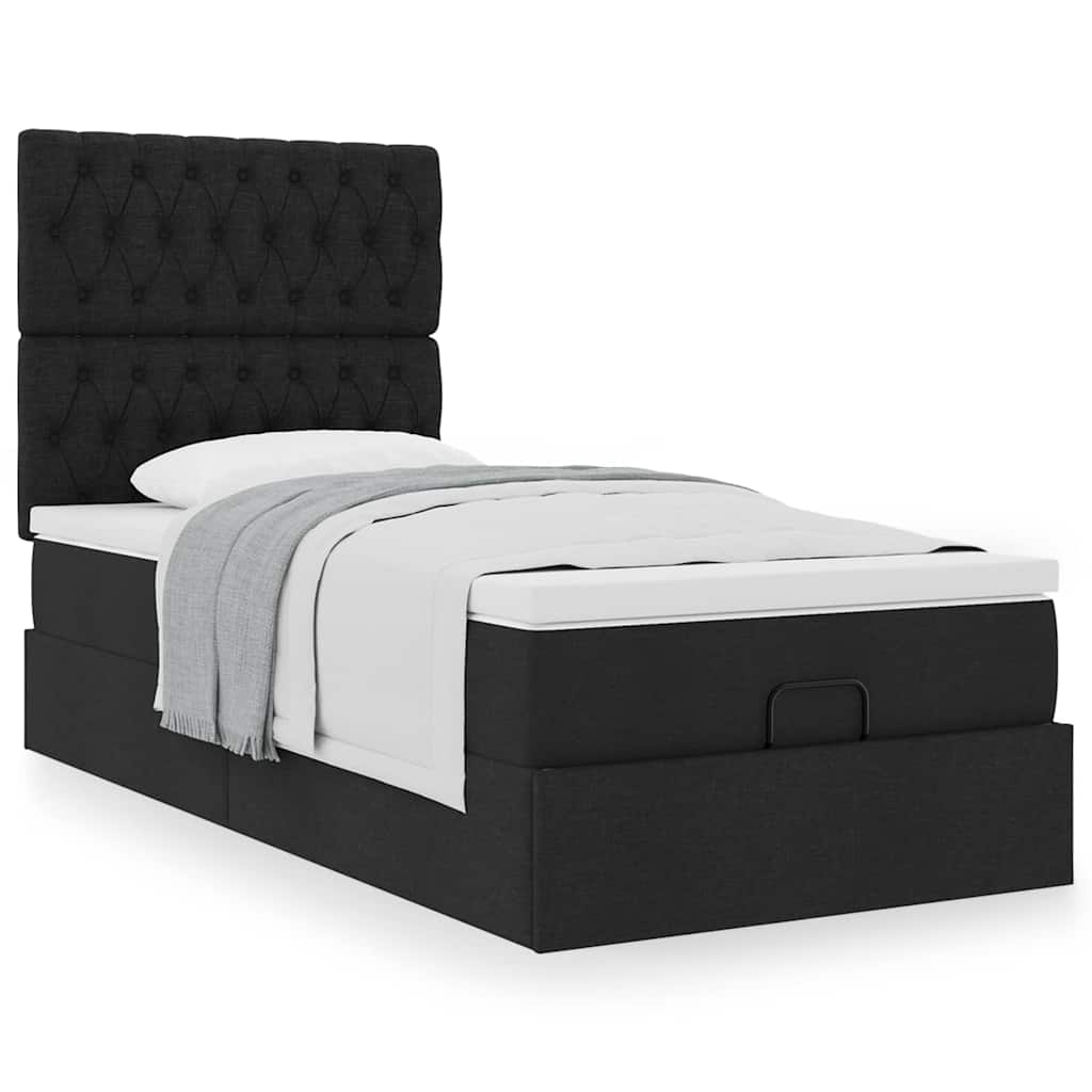 Lit ottoman avec matelas noir 100x200 cm tissu - XIOS
