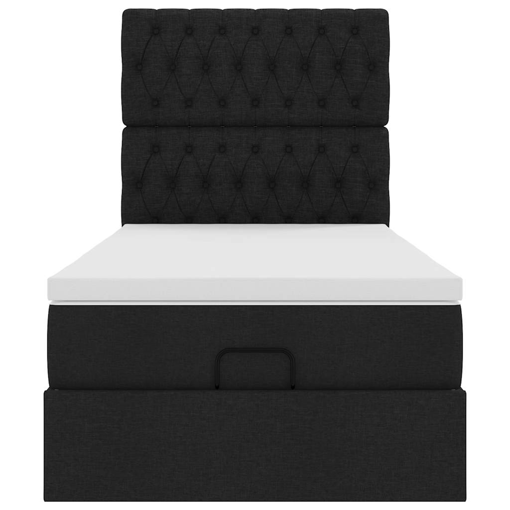 Lit ottoman avec matelas noir 100x200 cm tissu - XIOS
