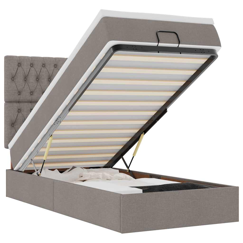 Lit ottoman avec matelas taupe 100x200 cm tissu