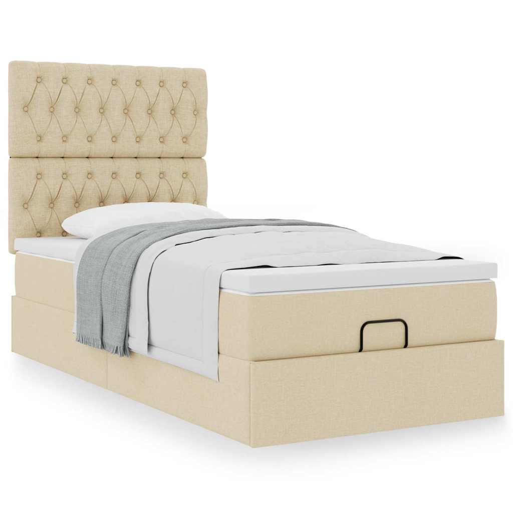 Lit ottoman avec matelas crème 100x200 cm tissu - XIOS