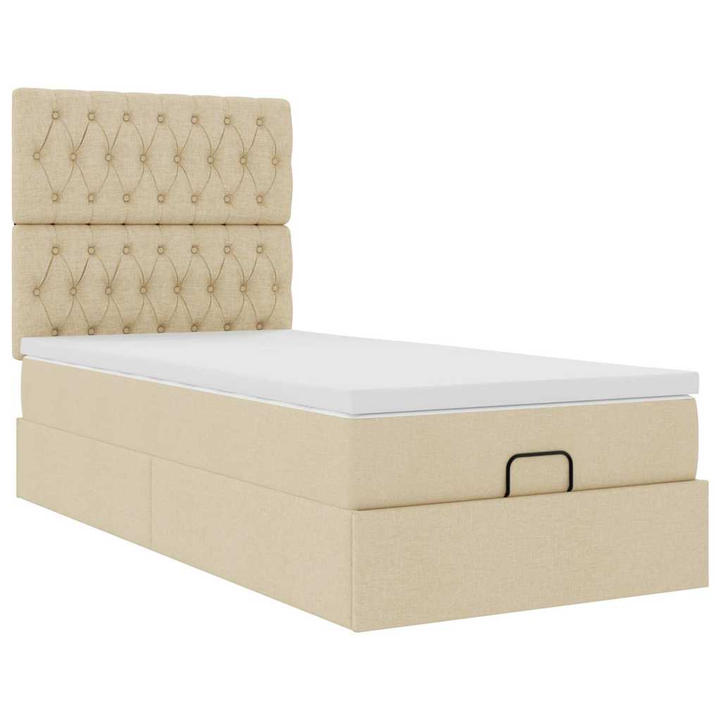 Lit ottoman avec matelas crème 100x200 cm tissu - XIOS