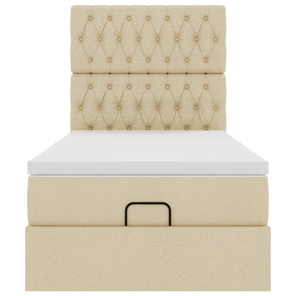 Lit ottoman avec matelas crème 100x200 cm tissu - XIOS