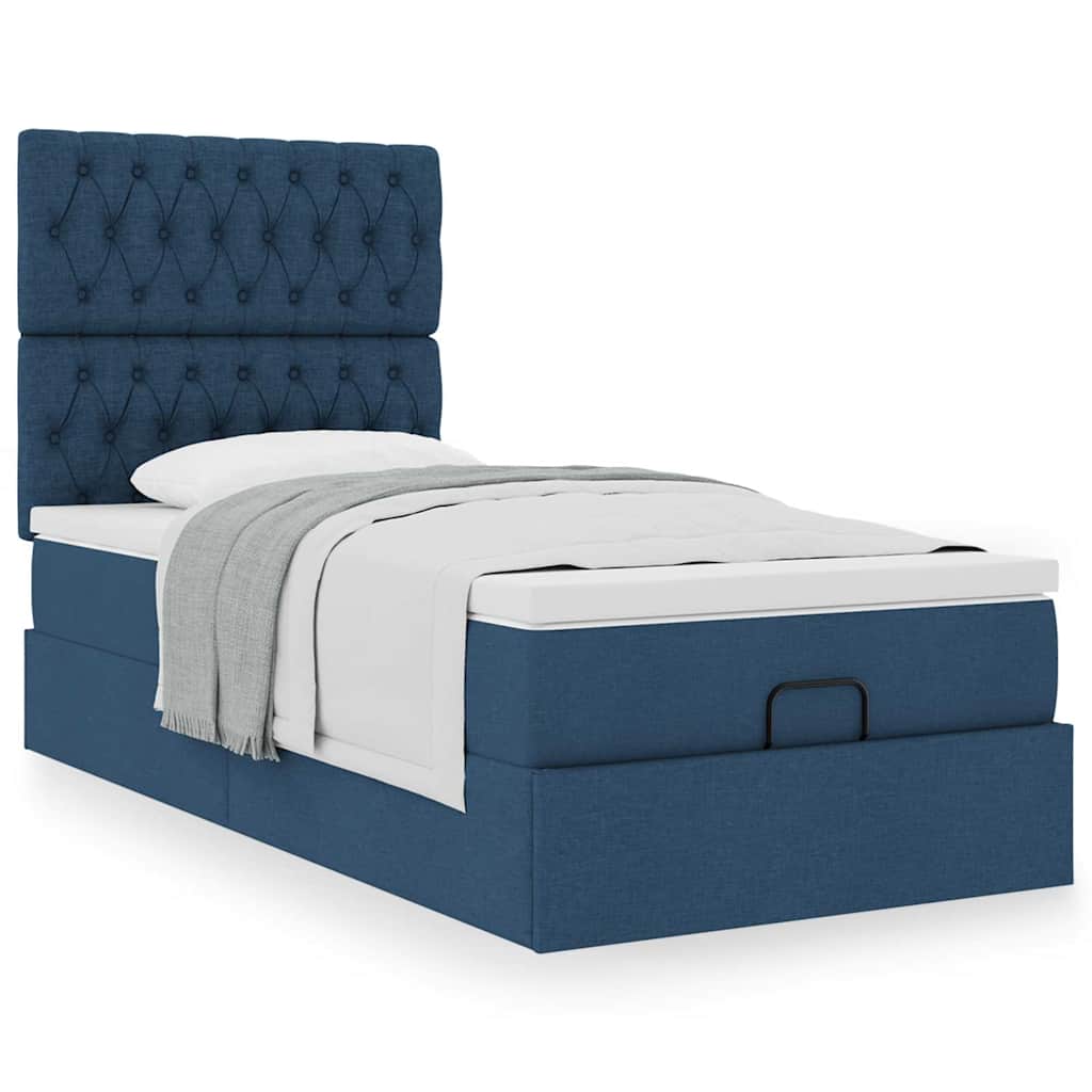 Lit ottoman avec matelas bleu 100x200 cm tissu - XIOS
