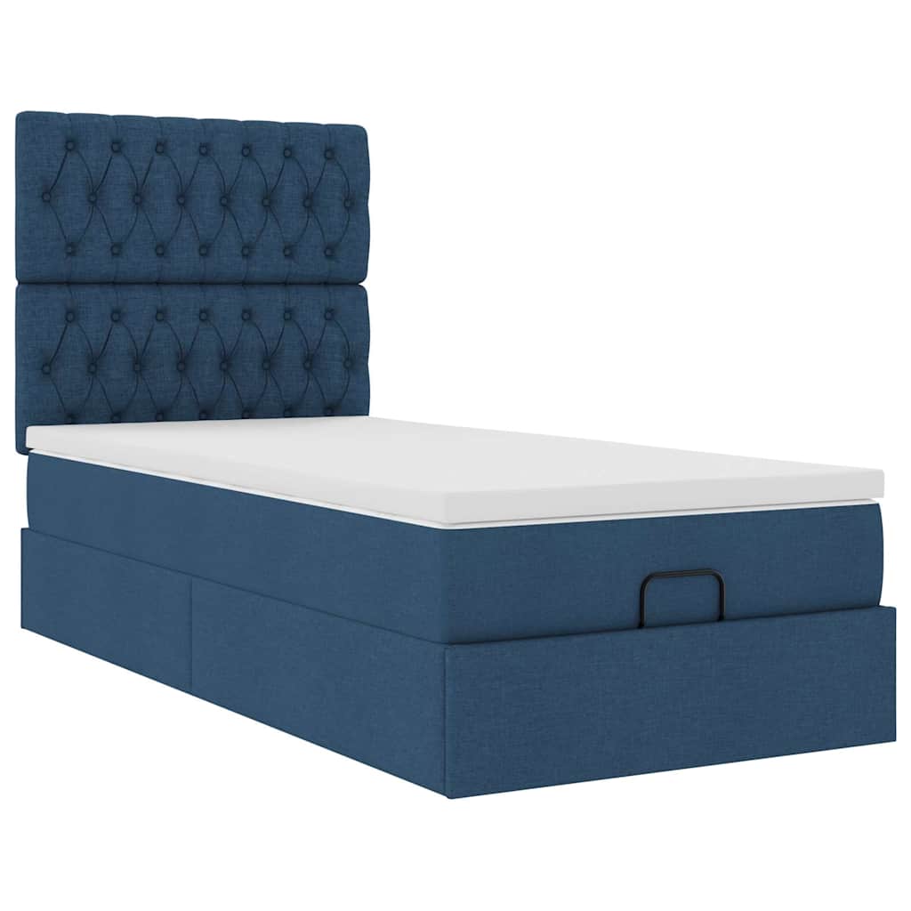 Lit ottoman avec matelas bleu 100x200 cm tissu - XIOS