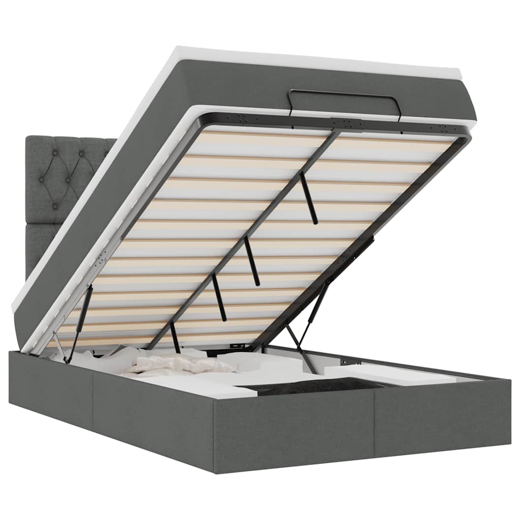 Cadre de lit ottoman avec matelas gris foncé 120x190 cm tissu - XIOS