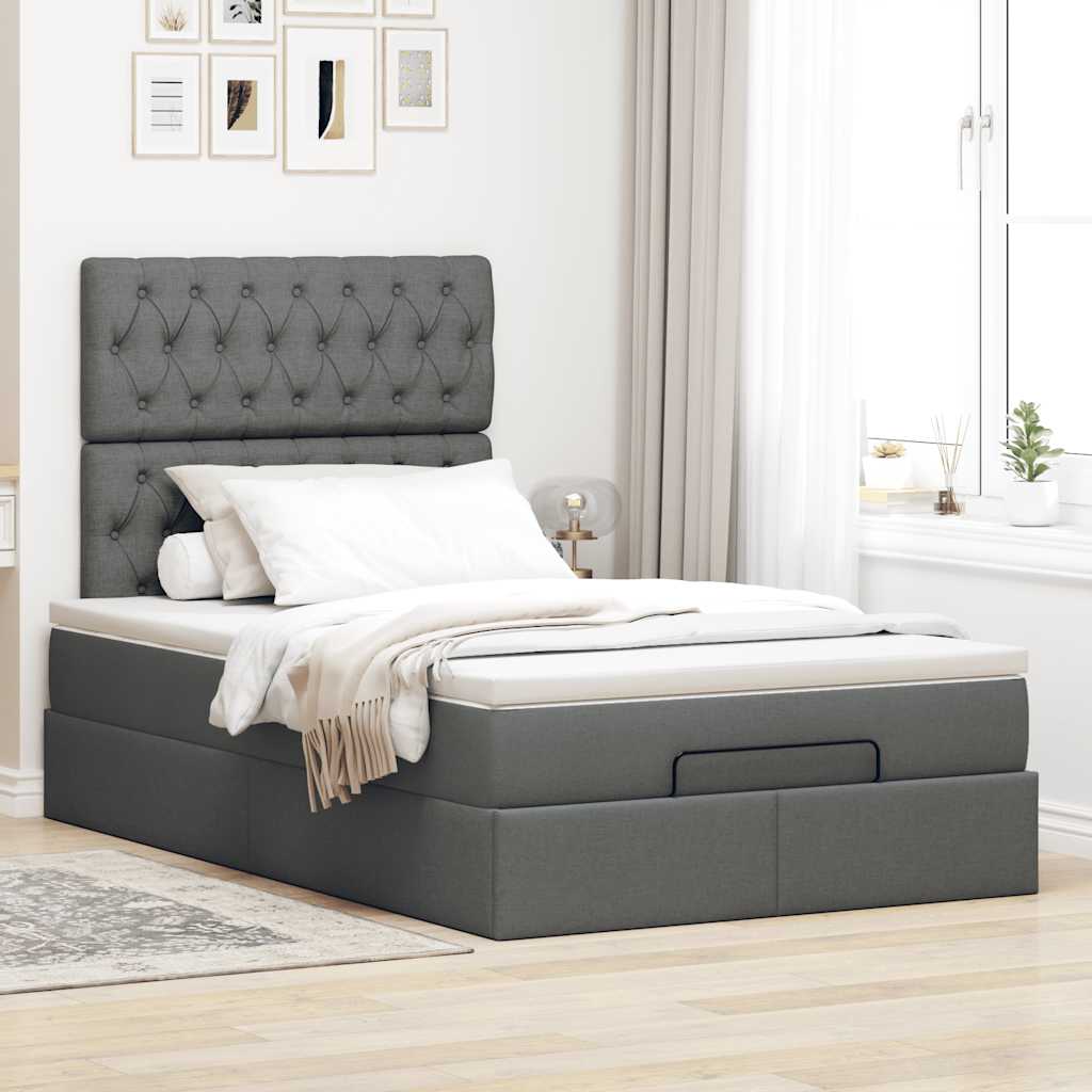 Cadre de lit ottoman avec matelas gris foncé 120x190 cm tissu - XIOS