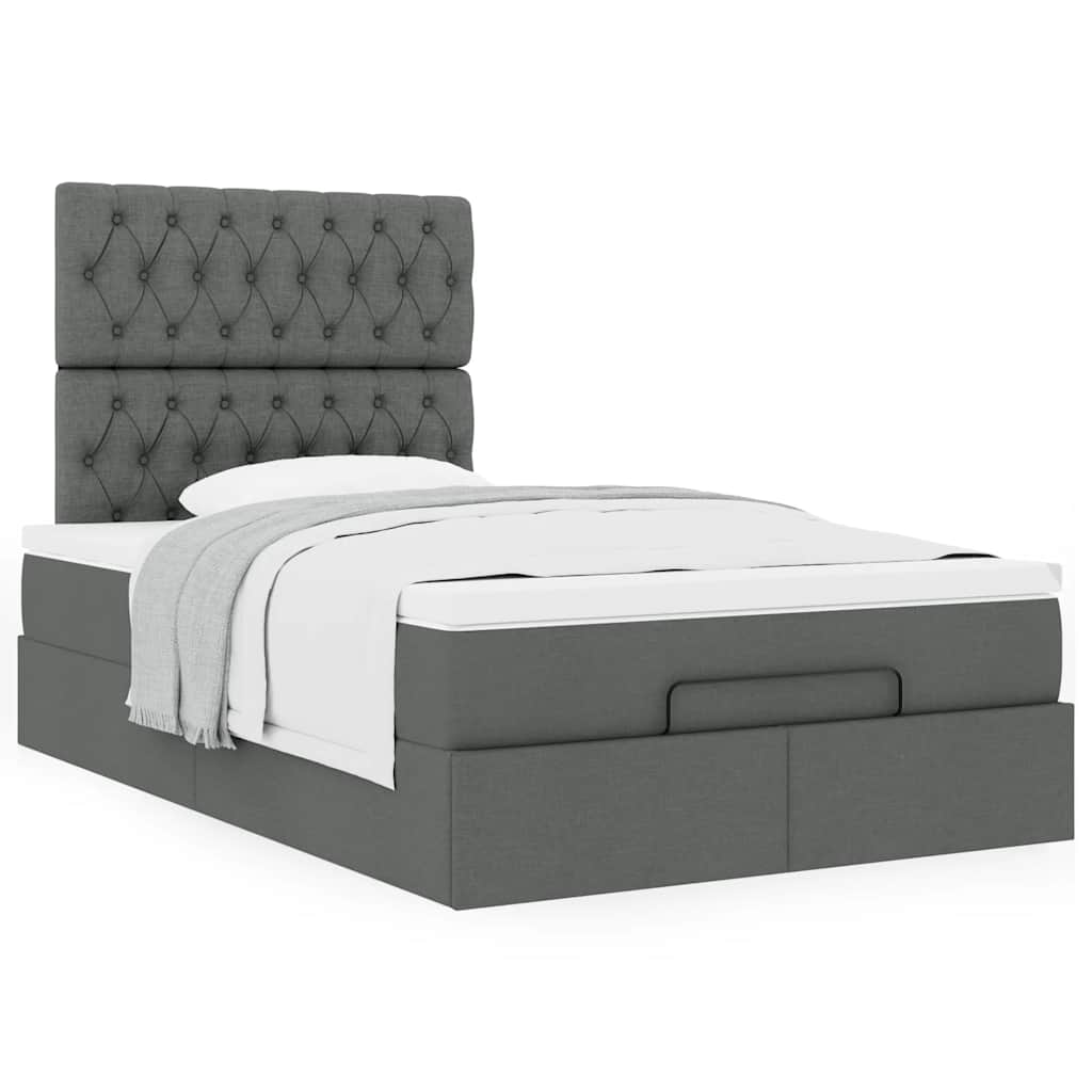 Cadre de lit ottoman avec matelas gris foncé 120x190 cm tissu - XIOS