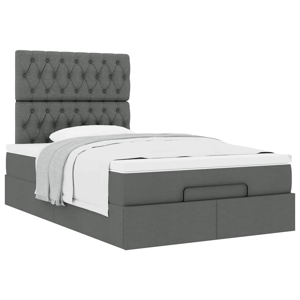 Cadre de lit ottoman avec matelas gris foncé 120x190 cm tissu - XIOS