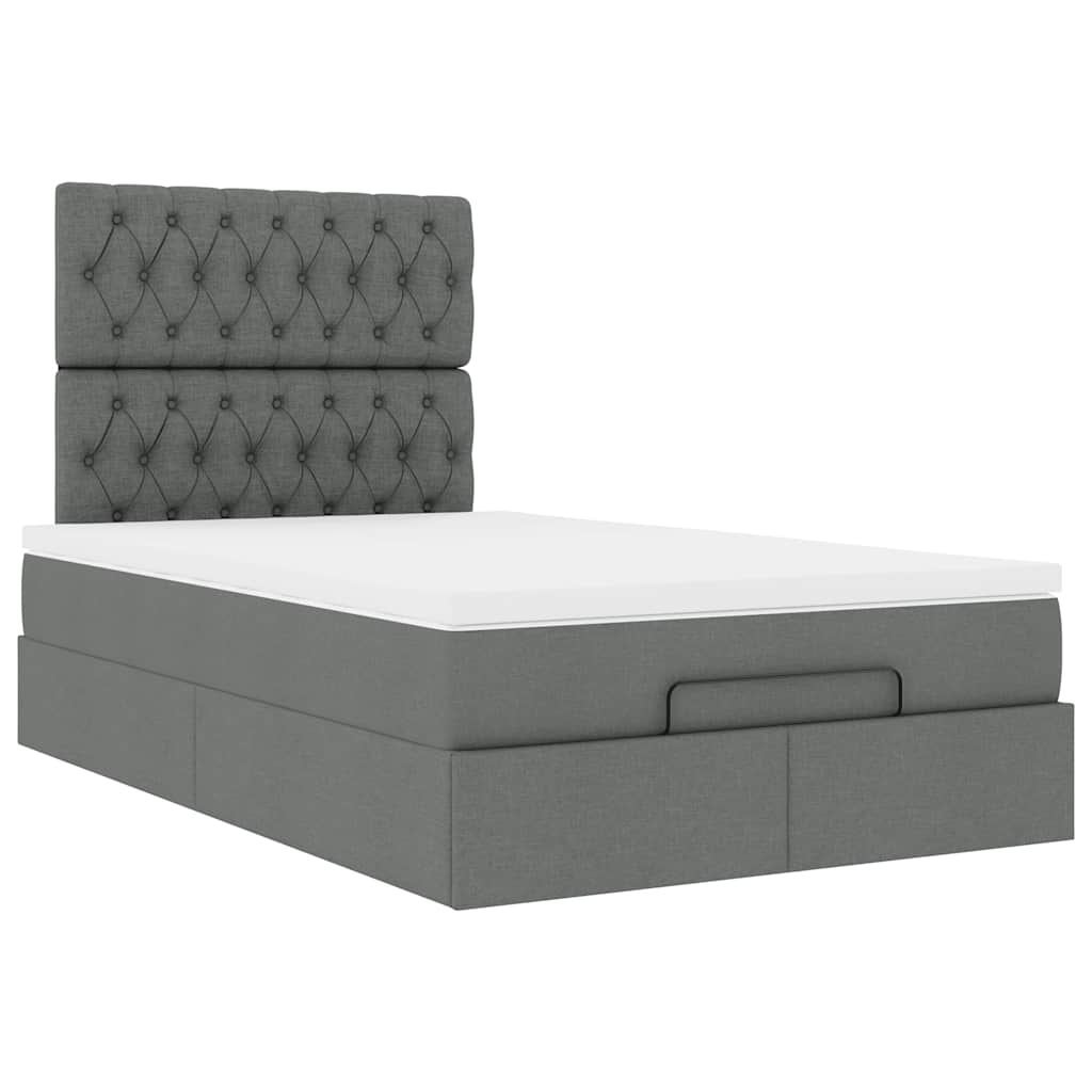 Cadre de lit ottoman avec matelas gris foncé 120x190 cm tissu - XIOS
