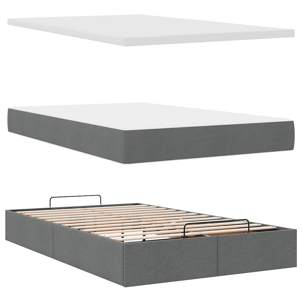 Cadre de lit ottoman avec matelas gris foncé 120x190 cm tissu - XIOS