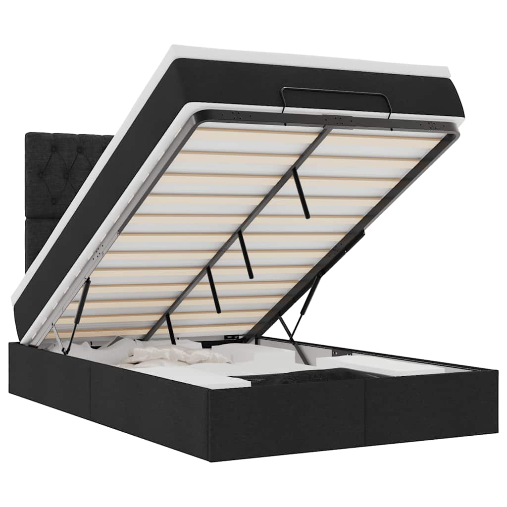 Cadre de lit ottoman avec matelas noir 120x190 cm tissu - XIOS