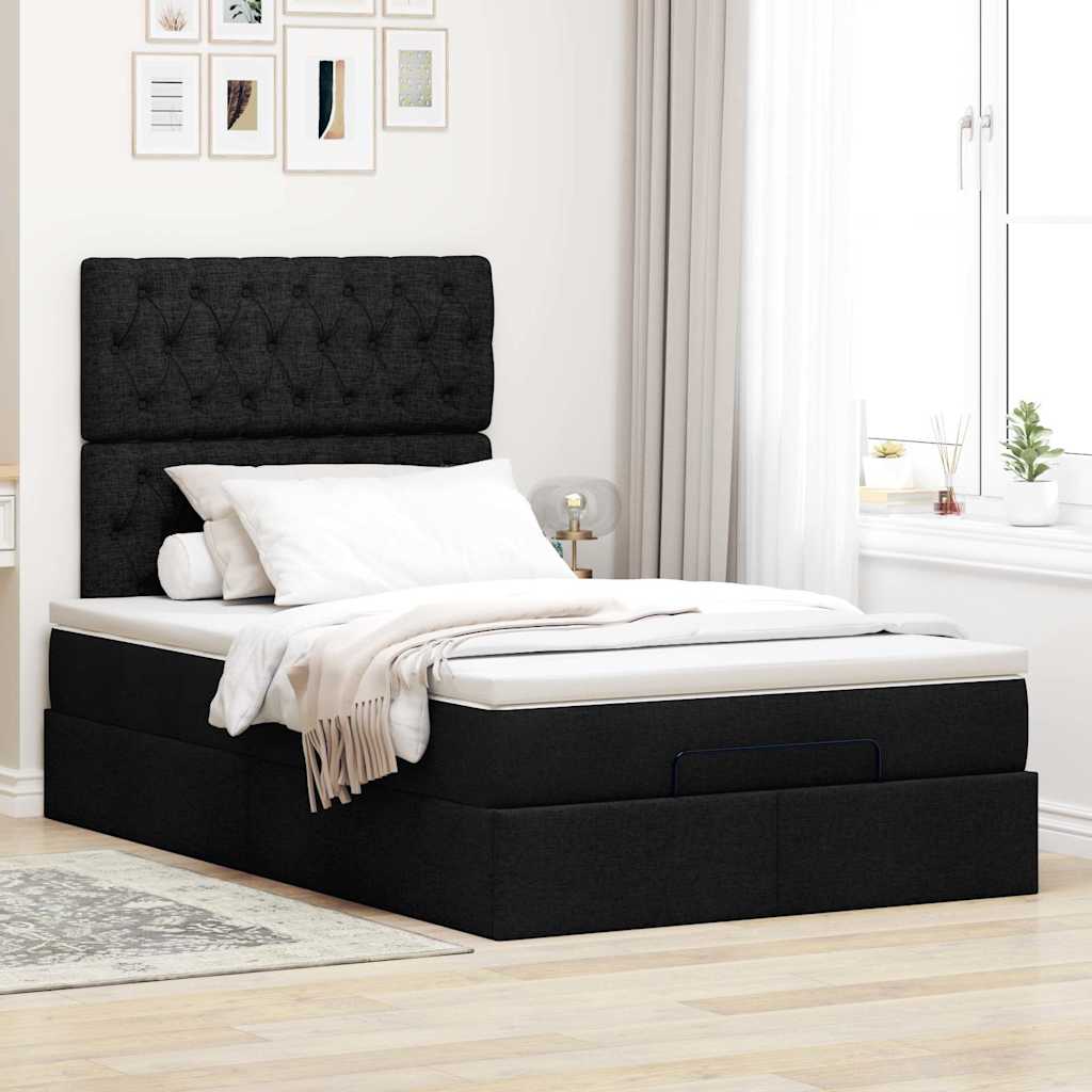 Cadre de lit ottoman avec matelas noir 120x190 cm tissu - XIOS