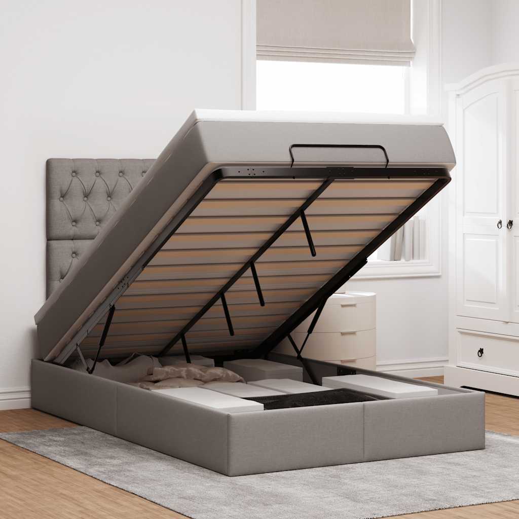 Cadre de lit ottoman avec matelas taupe 120x190 cm tissu - XIOS