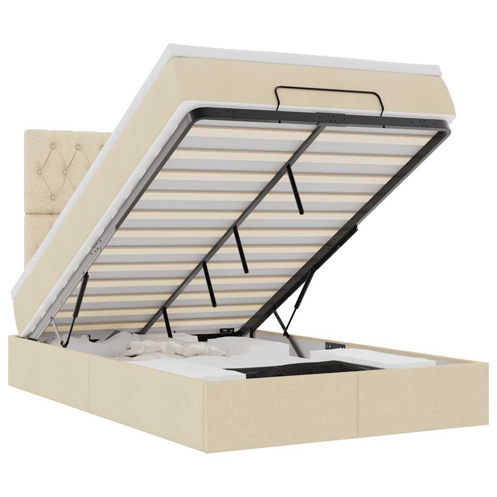 Cadre de lit ottoman avec matelas crème 120x190 cm tissu - XIOS