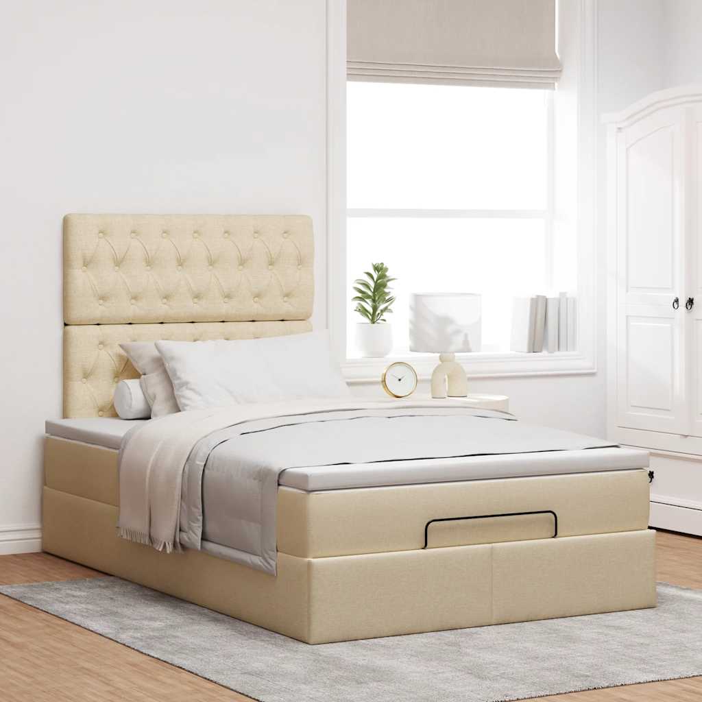 Cadre de lit ottoman avec matelas crème 120x190 cm tissu - XIOS
