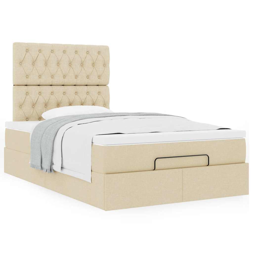Cadre de lit ottoman avec matelas crème 120x190 cm tissu - XIOS