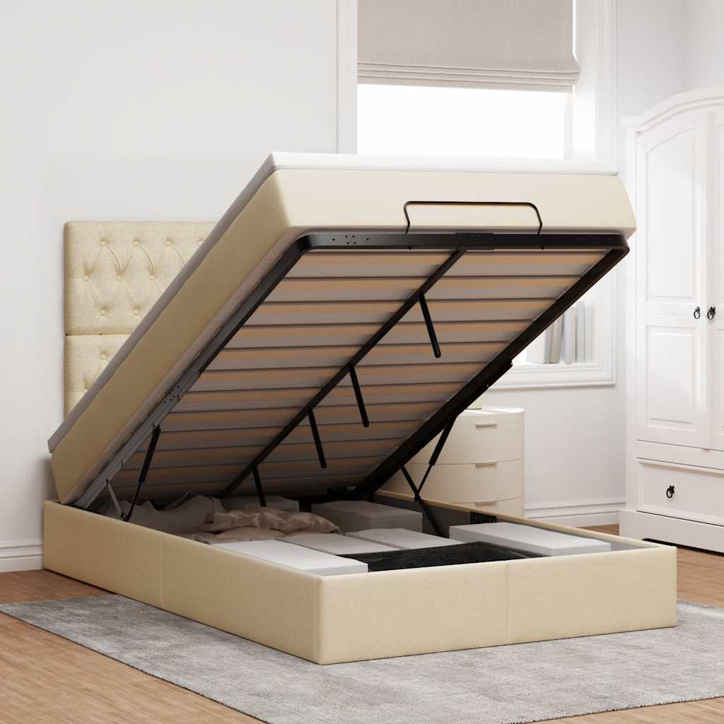 Cadre de lit ottoman avec matelas crème 120x190 cm tissu - XIOS