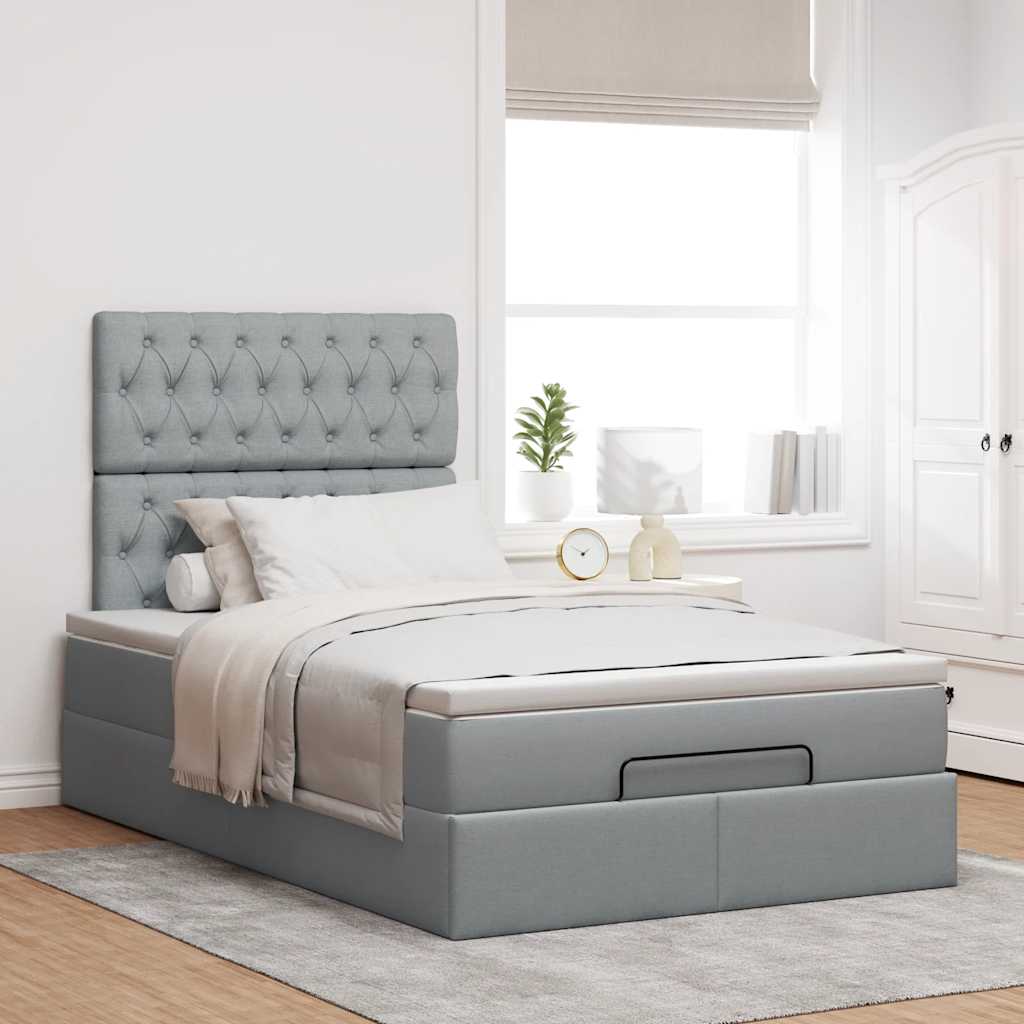 Cadre de lit ottoman et matelas gris clair 120x200 cm tissu - XIOS