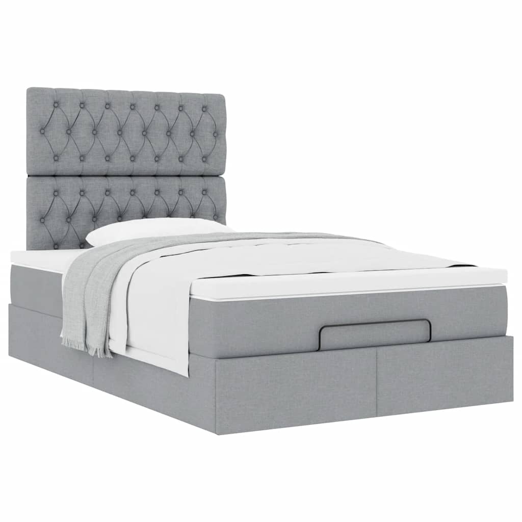 Cadre de lit ottoman et matelas gris clair 120x200 cm tissu - XIOS