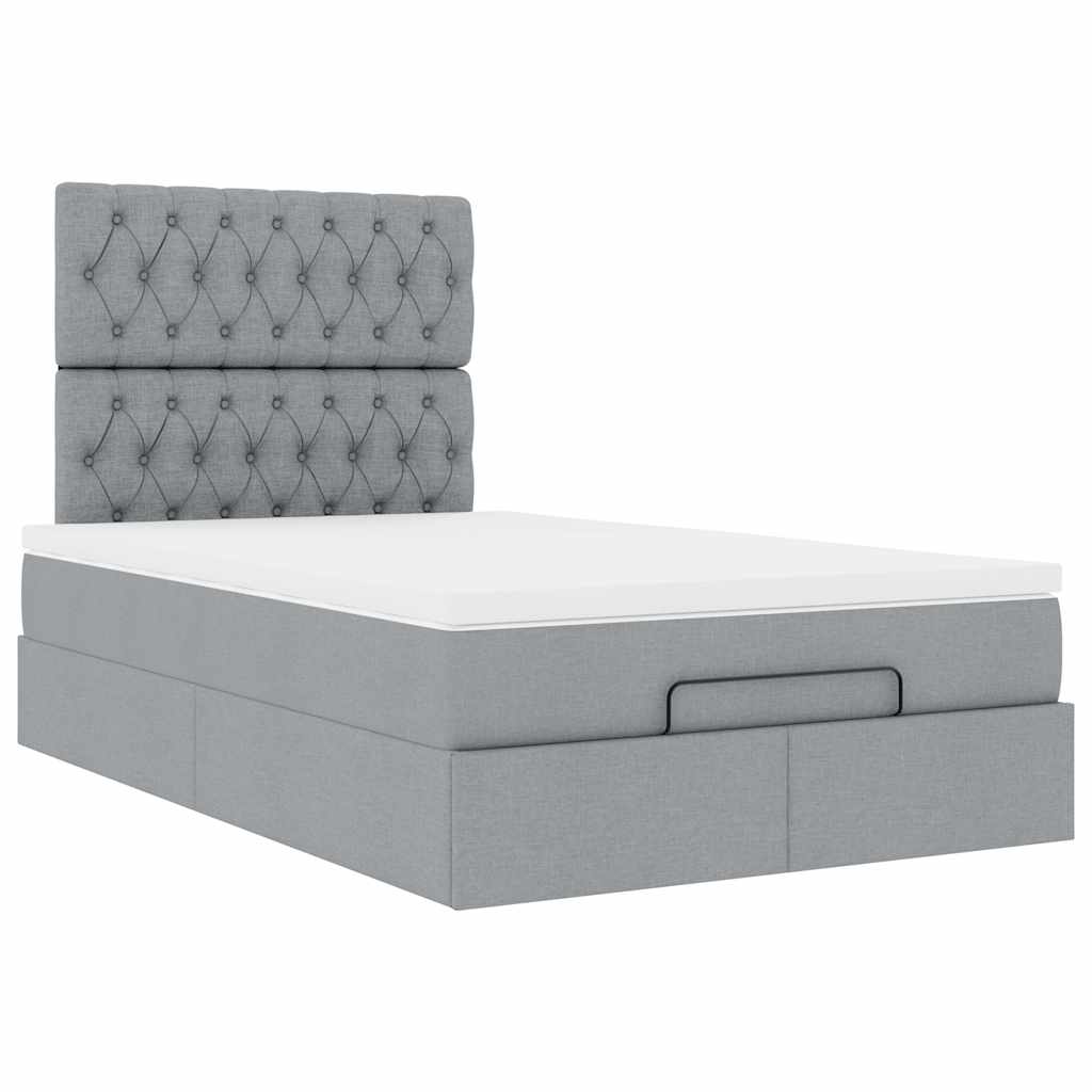 Cadre de lit ottoman et matelas gris clair 120x200 cm tissu - XIOS