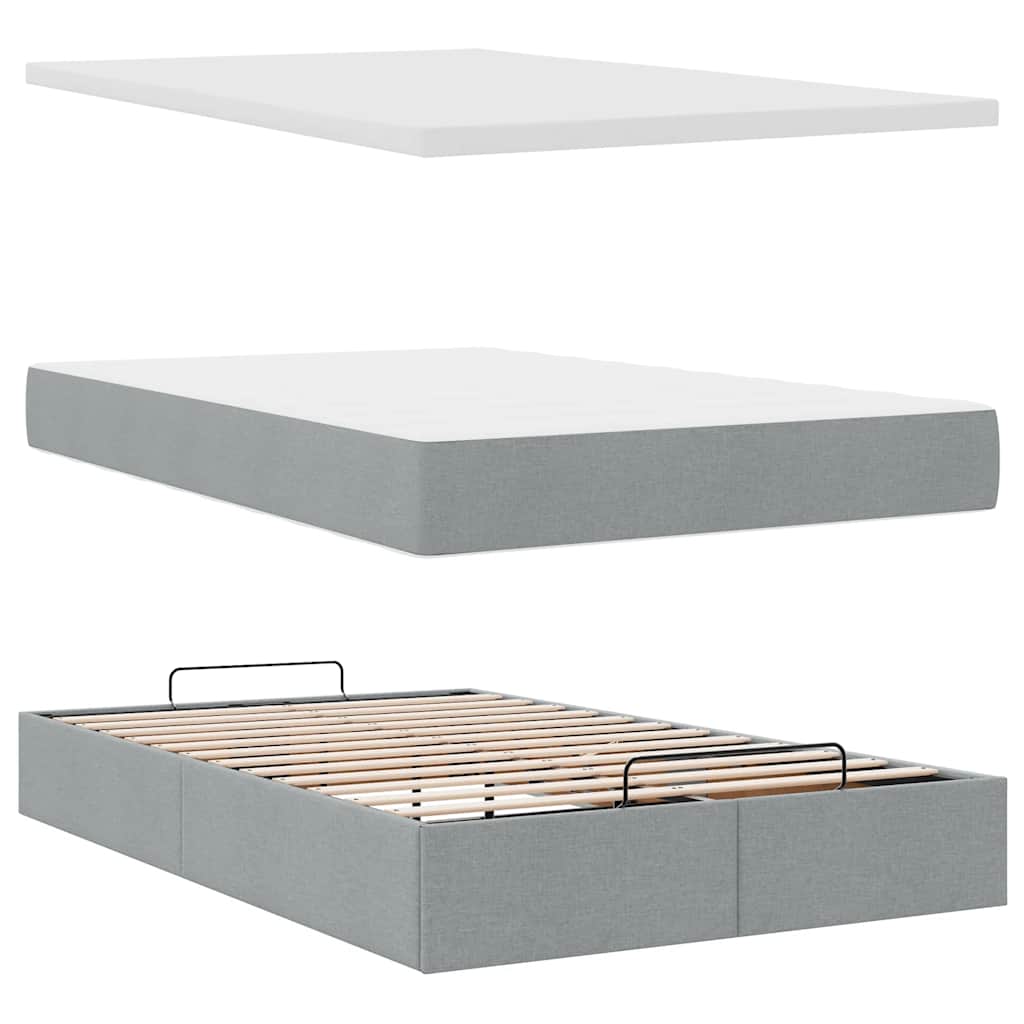 Cadre de lit ottoman et matelas gris clair 120x200 cm tissu - XIOS
